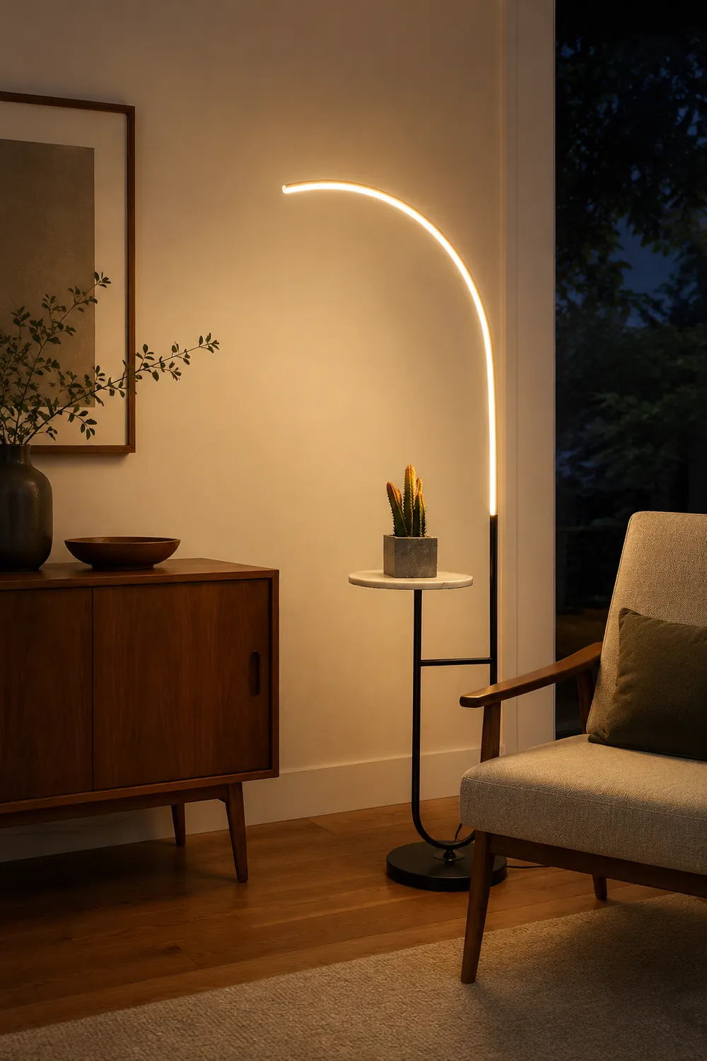 Edge Floor Lamp Bedside Table Modern, Marble/Acrylic, Black, Bedroom - Lumpaz