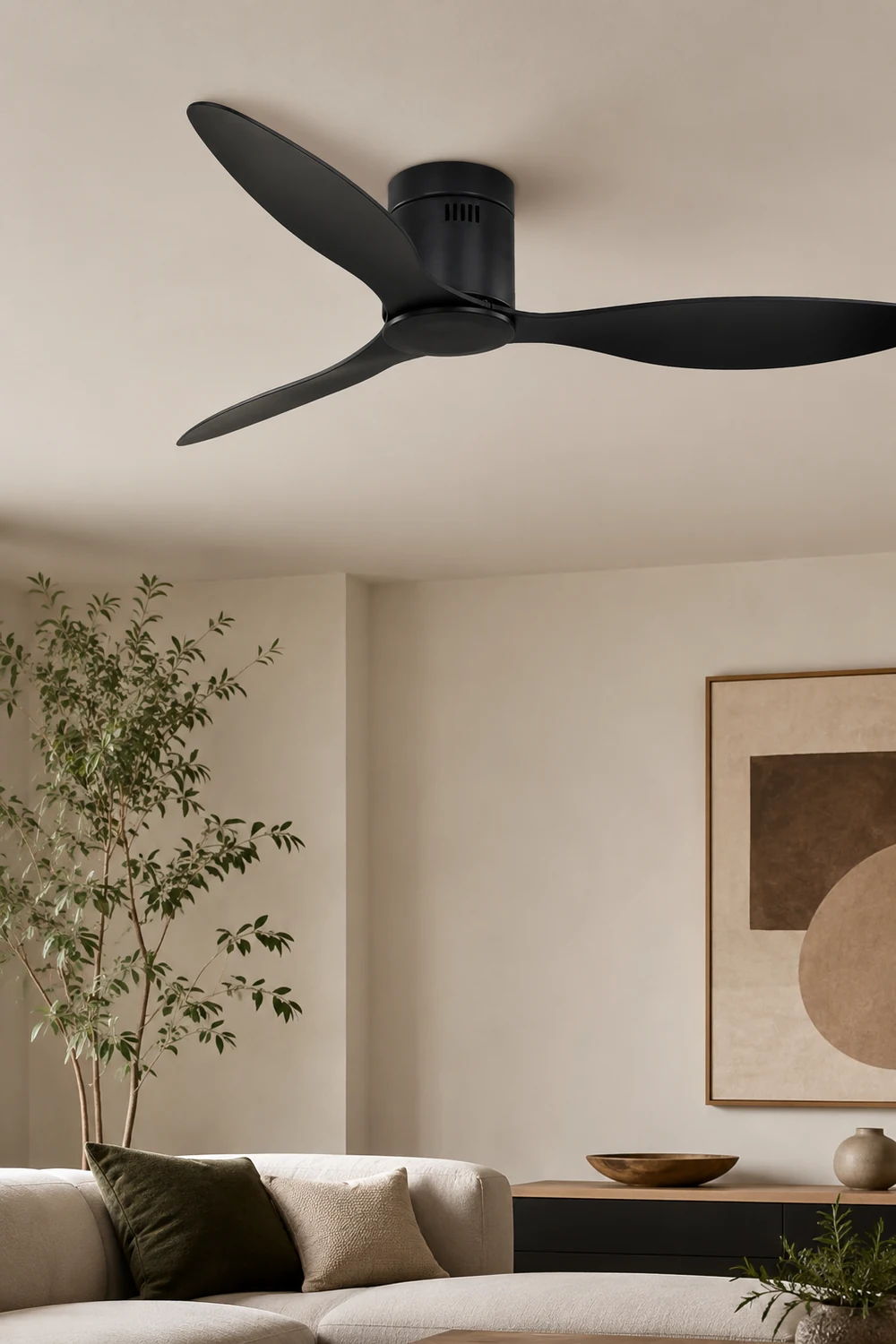 Walters Modern Minimalist 3-Blade Black DC Ceiling Fan, Low Profile, 52'' - Lumpaz