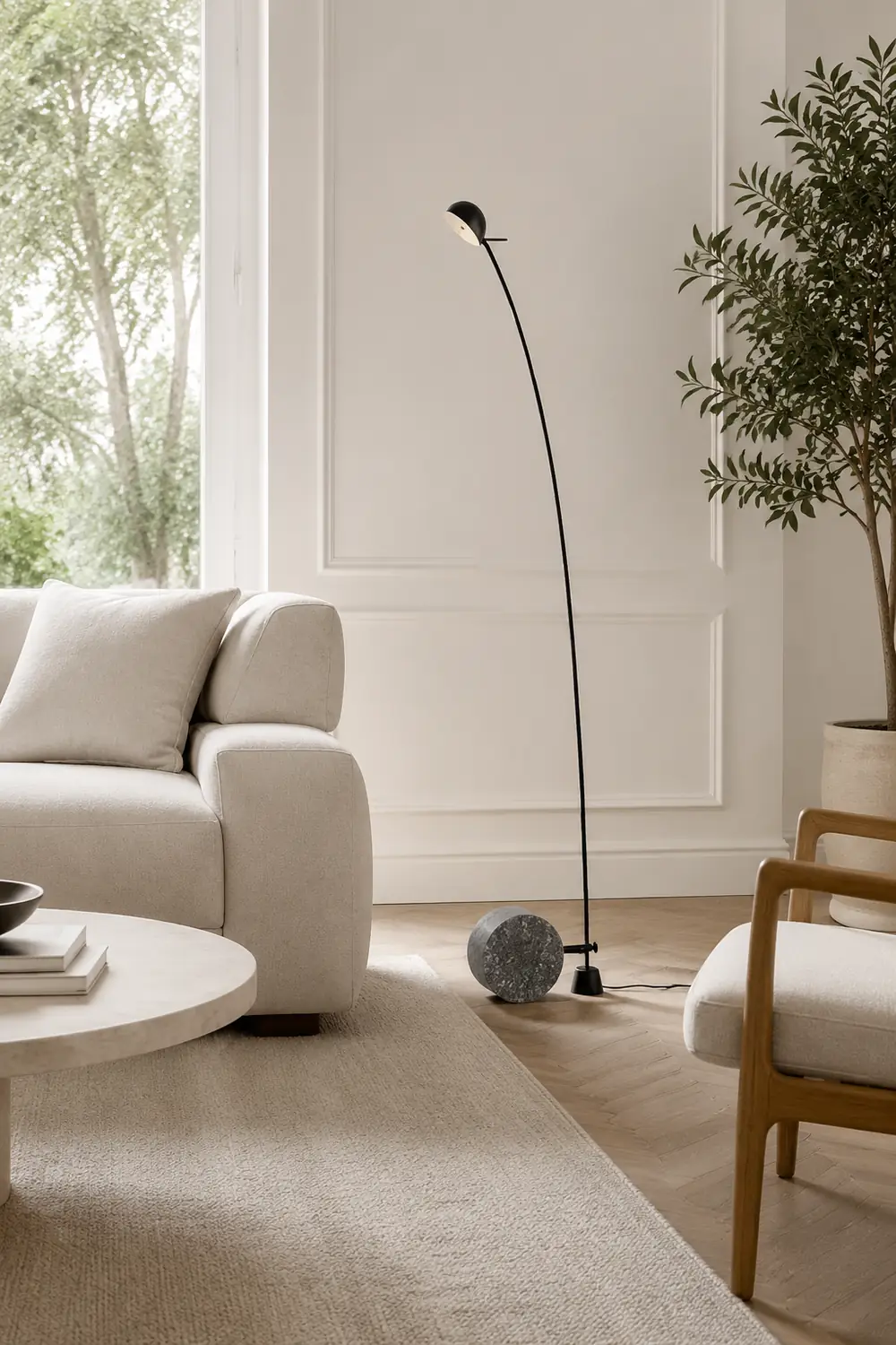 Salgado Nordic Gray Arc LED Floor Lamp, Marble & Metal - Lumpaz