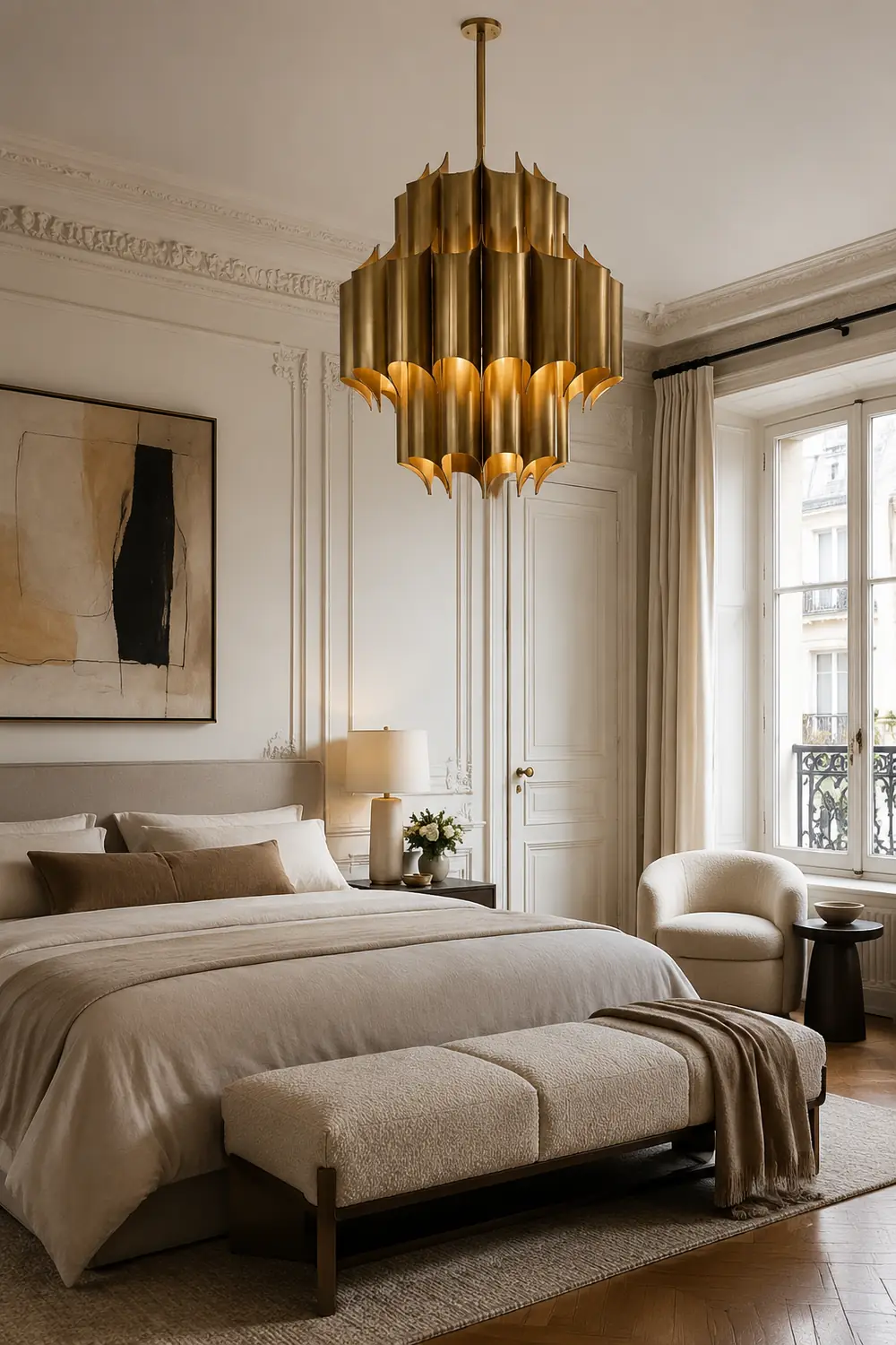 Evette Simple Retro Creative Chandelier Brass Metal Bedroom - Lumpaz
