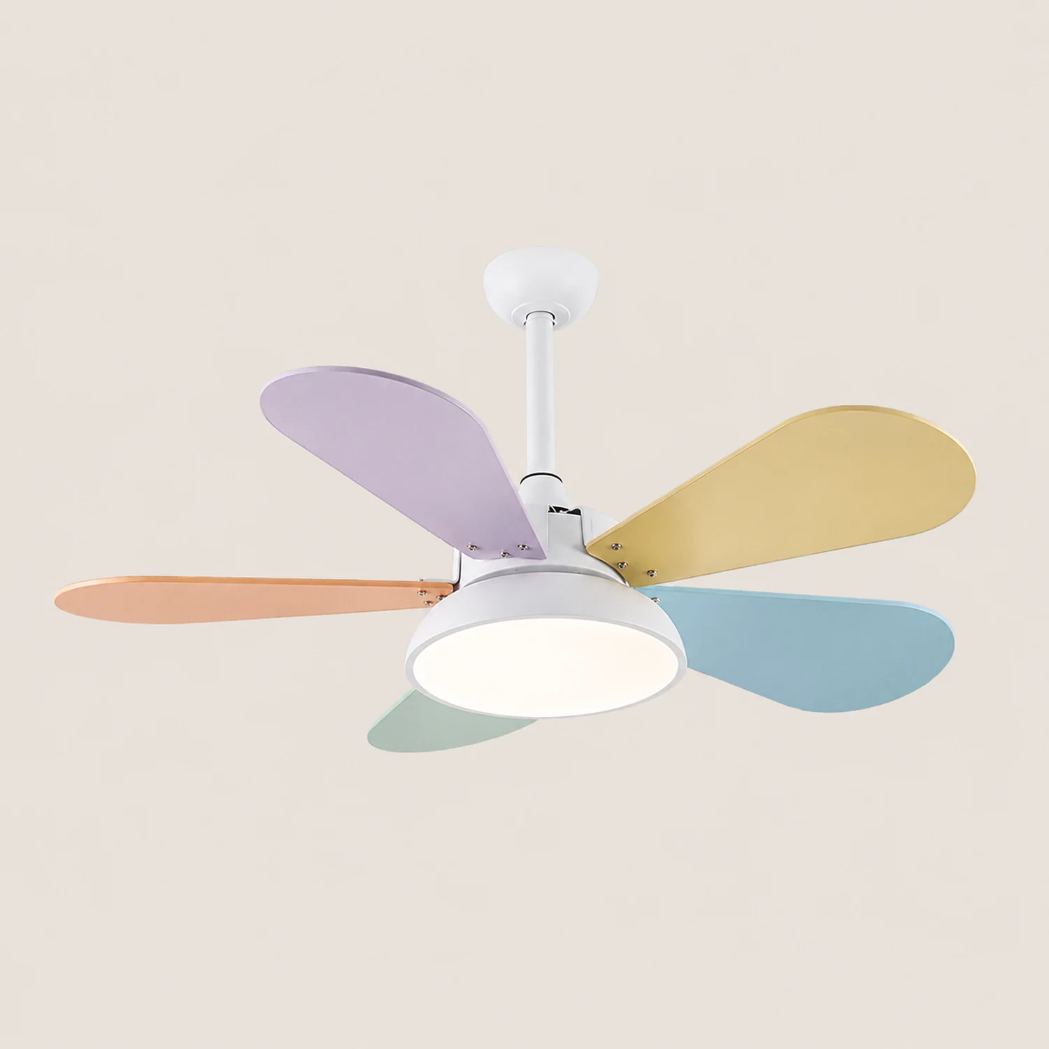 Morandi Colorful DC Ceiling Fan with Light, Gray & White, 5-Blade, for Summer - Lumpaz