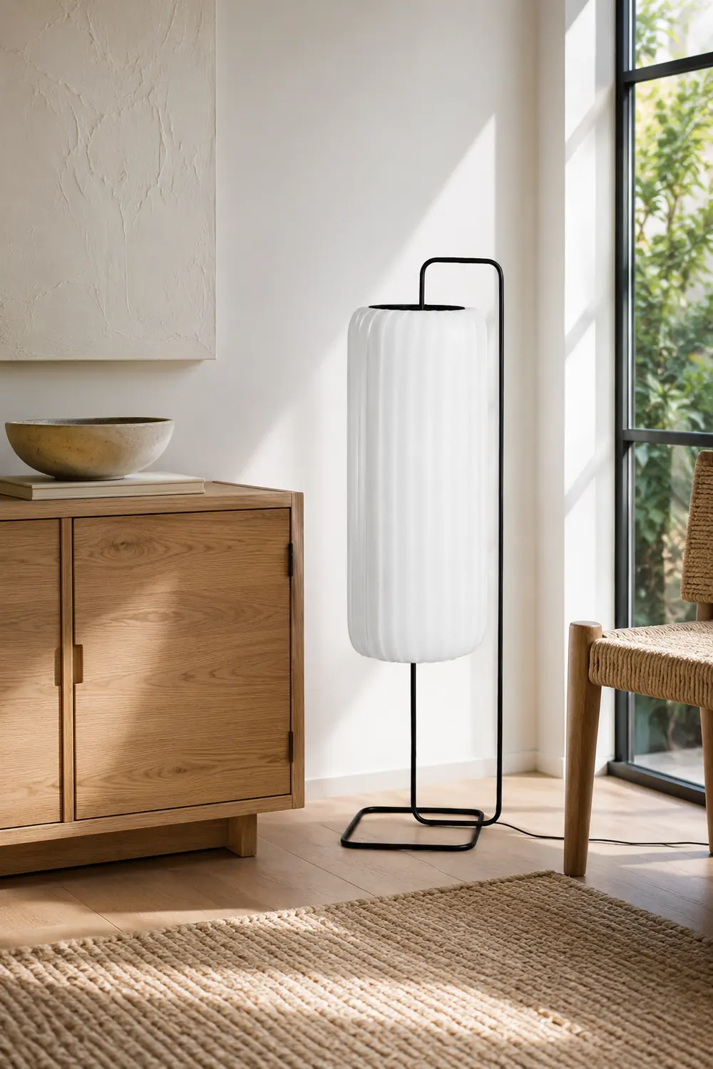 Renée Minimalist Column Fabric Metal Floor Lamp, Bedroom - Lumpaz