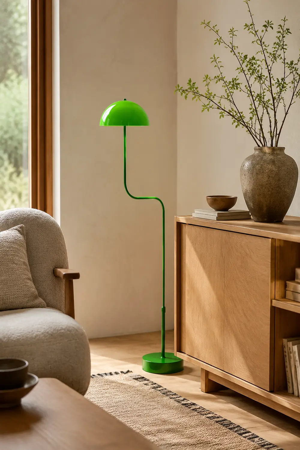 Salgado Floor Lamp Mushroom Middle Ancient, Arc Metal, Green, Dining Room - Lumpaz