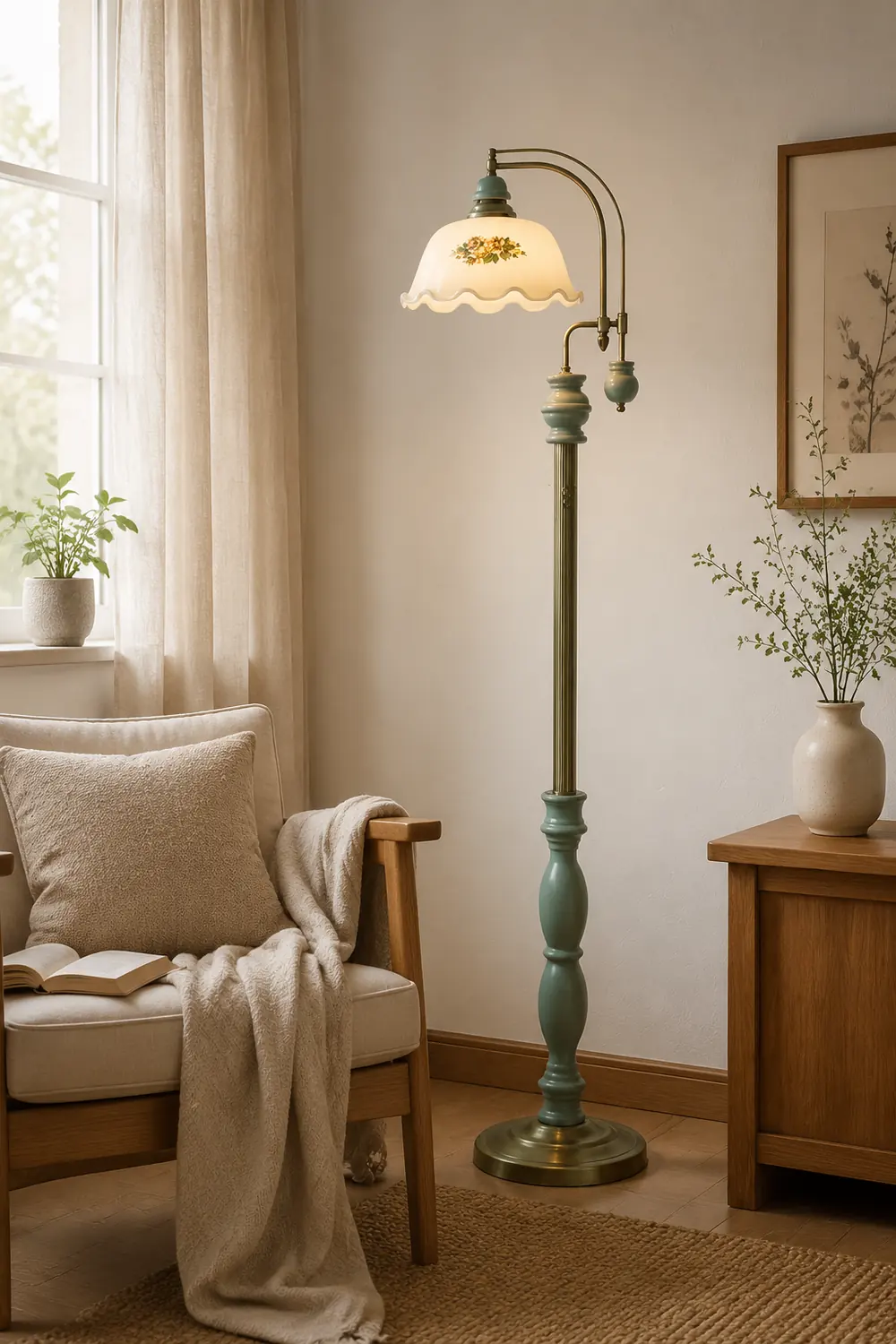 Morandi Retro Lotus Flower Shaped Metal Glass Floor Lamp - Lumpaz