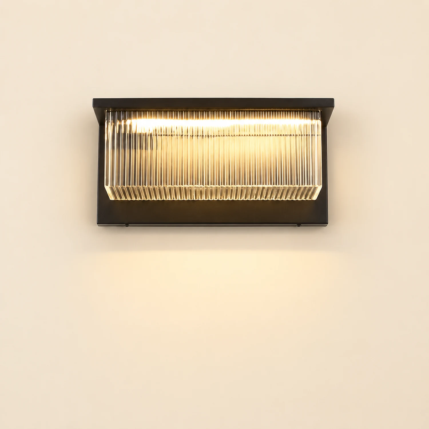 Rectangular Striped Acrylic Shade Waterproof Black Modern Solar Wall Lights - Lumpaz