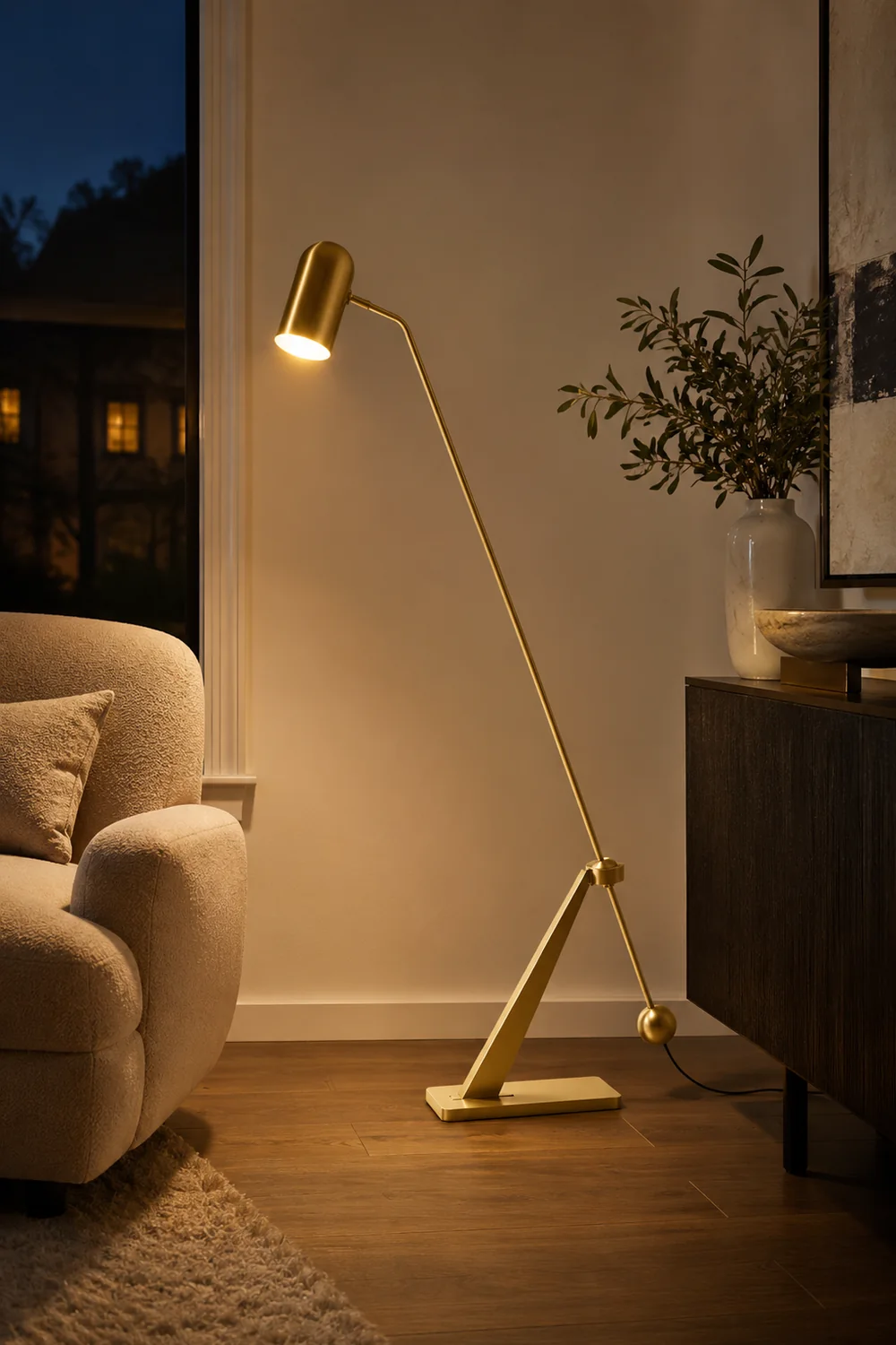 Freja Antique Vintage Lever Metal Fishing Rod Floor Lamp, Brass - Lumpaz