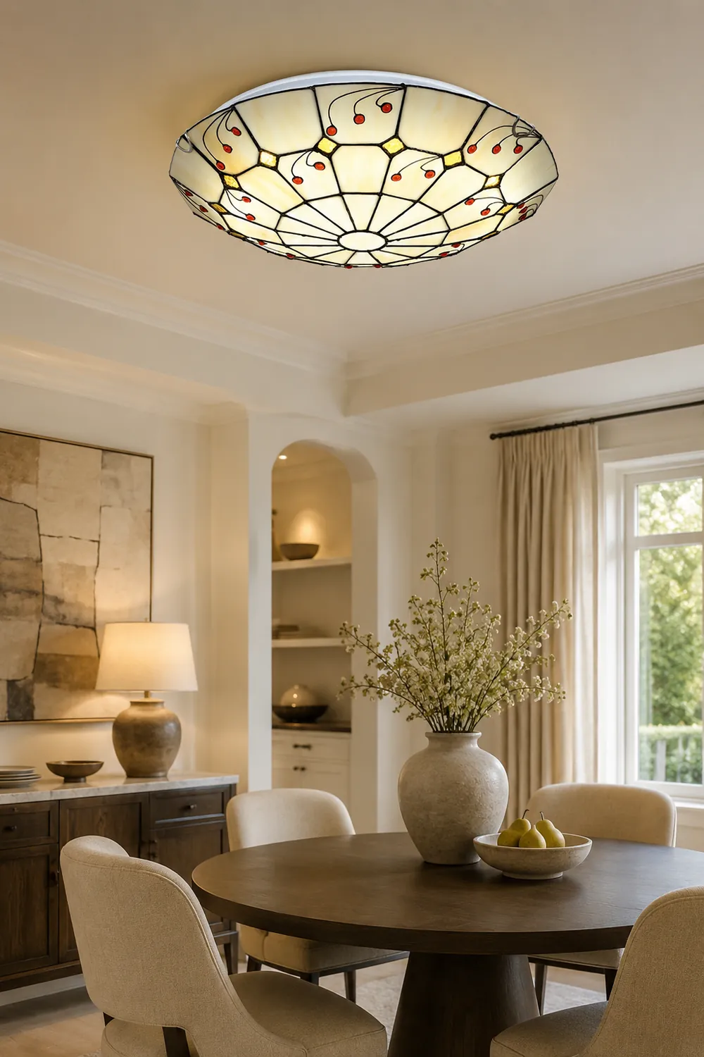 Eryn Rustic Glass Flush Mount Ceiling Light, White, Kitchen - Lumpaz
