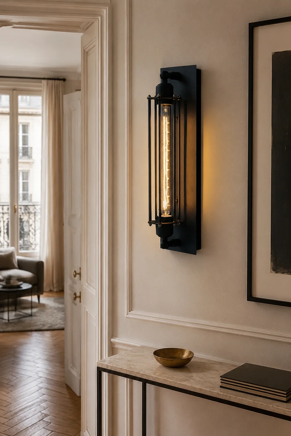 Orr Industial Rectangular Metal/Glass Wall Lamp, Black - Lumpaz