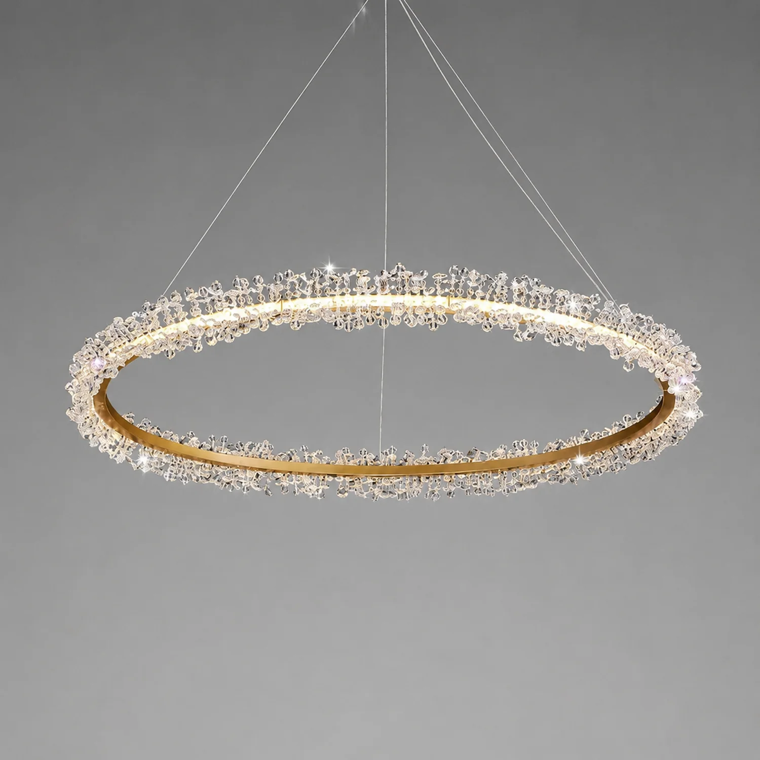Kristy Pendant Light Ring Luxury, Crystal/Metal, Gold, Bedroom - Lumpaz