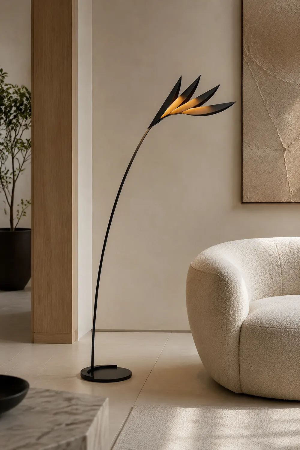 Clifford Modern Leaf Floor Lamp, Black, Metal, Living Room - Lumpaz