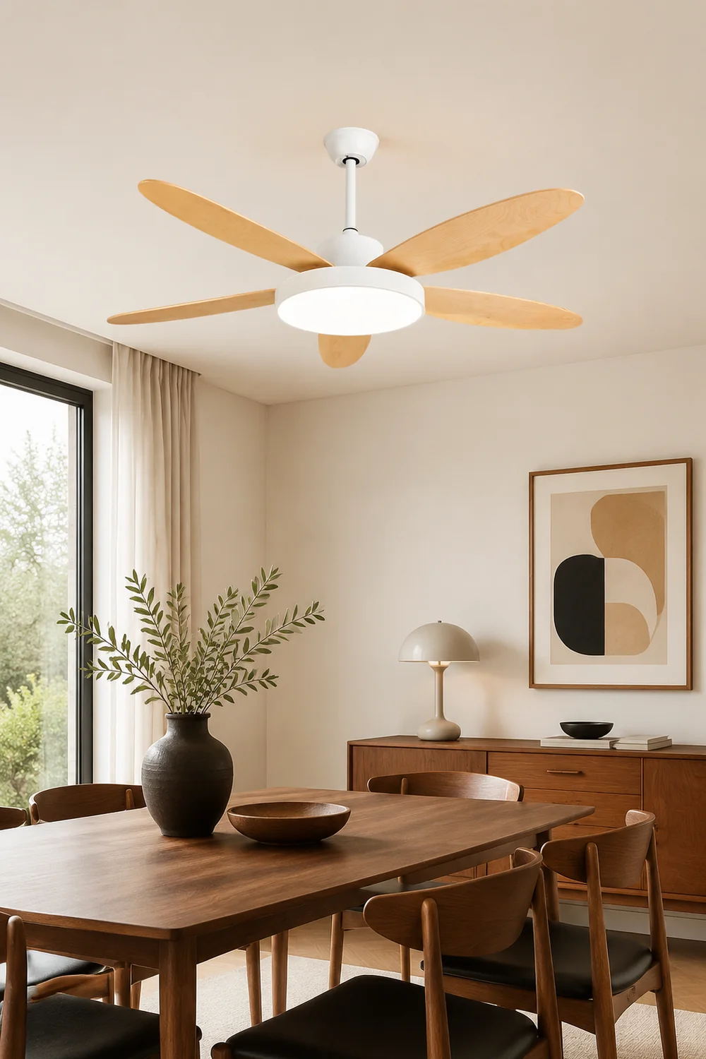 Haydn 5-Blade White & Black  DC Ceiling Fan with Light, Summer, 47.2''/51.2''/55.1'' - Lumpaz