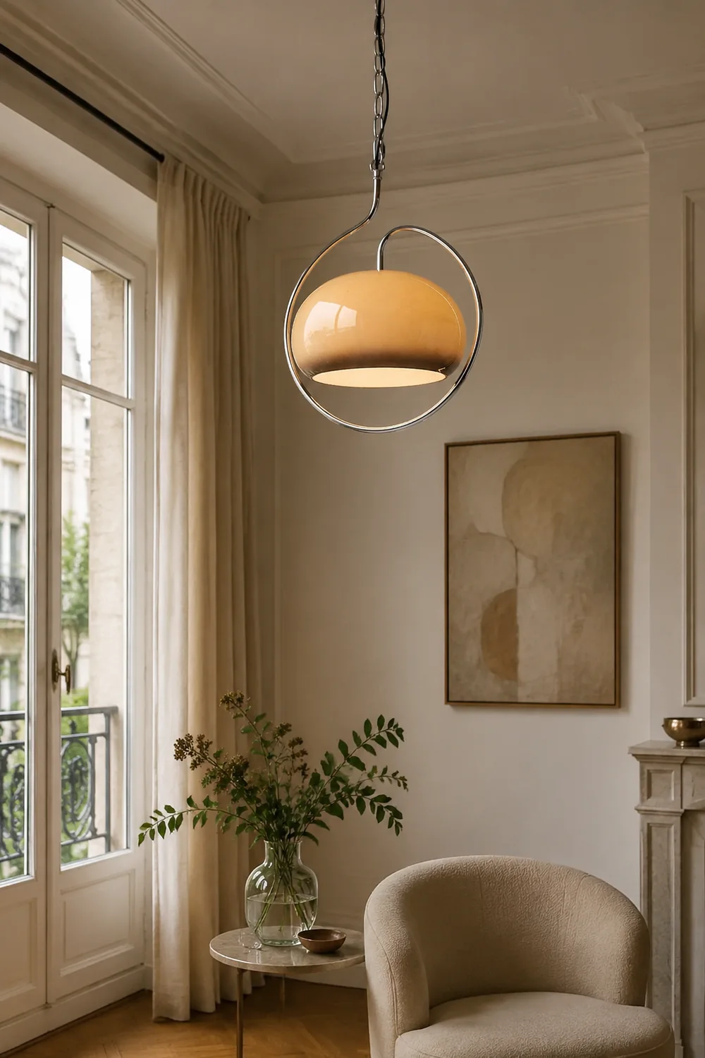 Hailie Retro Glass Pendant Light, Brown/White - Lumpaz