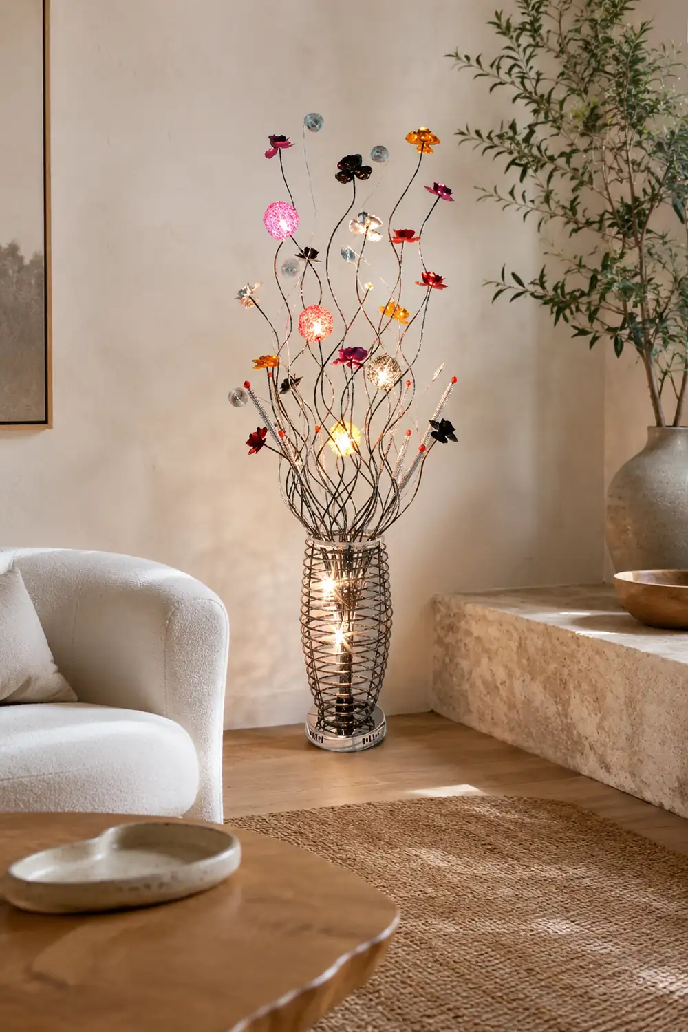 Bella Art Deco Flower Vase Silver Metal Floor Lamp - Lumpaz