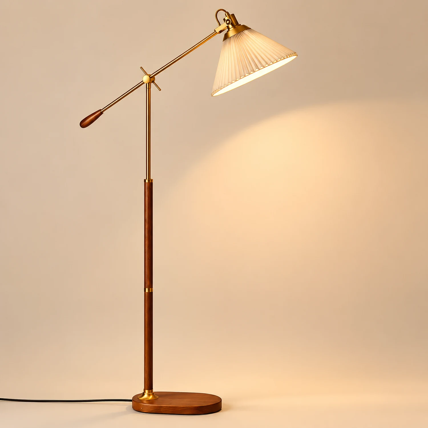Ozawa Floor Lamp Pleated Retro, Metal/Wood, Living Room - Lumpaz