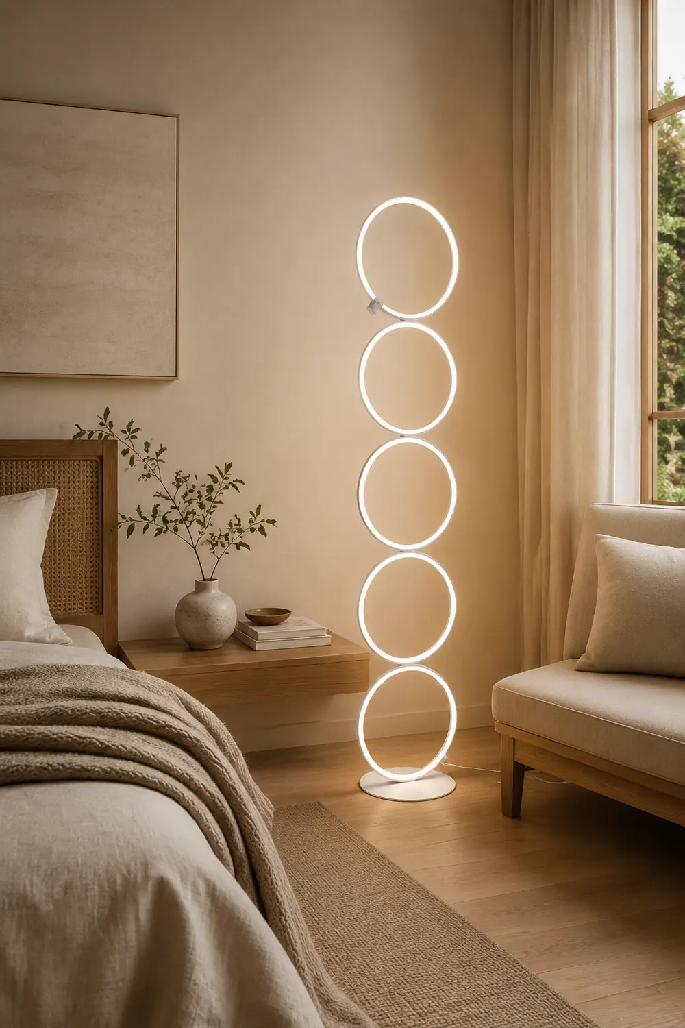 Arisha Floor Lamp Multi-ring Modern, Metal/Silicon, White/Black, Bedside - Lumpaz