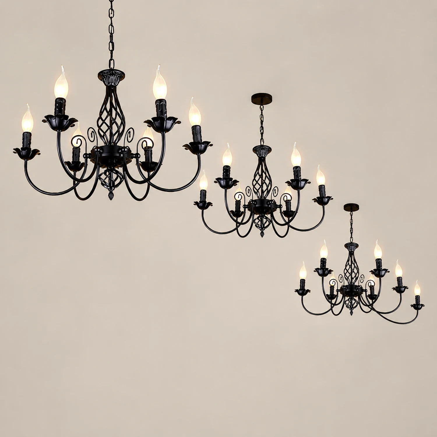 Silva Pendant Light Candle Retro, Metal/Glass, Black/White, Restaurant - Lumpaz