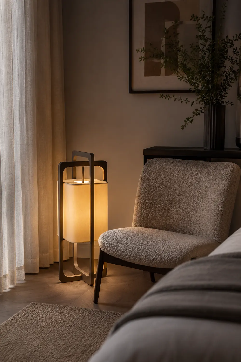 Ozawa Retro Rectangular Wood Fabric Floor Lamp - Lumpaz