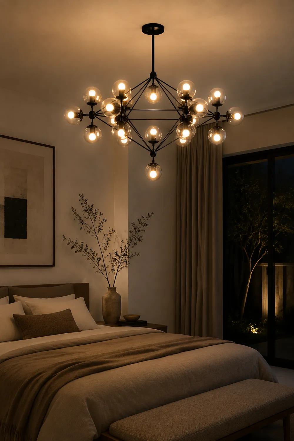Valentina Pendant Light Bubble Modern, Glass/Metal, Black, Bedroom - Lumpaz