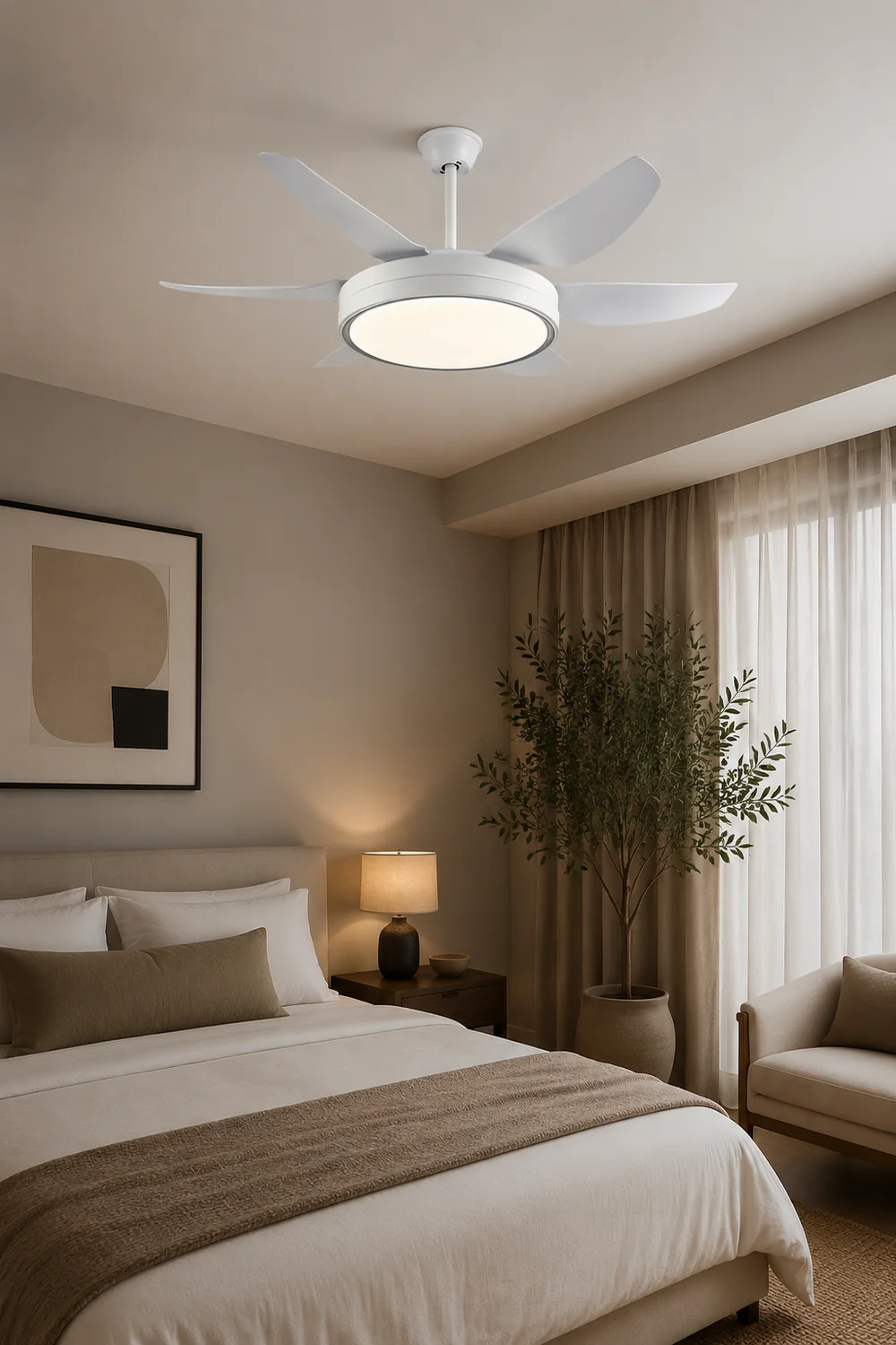 Haydn 6-Blade Modern Basic White DC Ceiling Fan with Light, Summer, 51'' - Lumpaz
