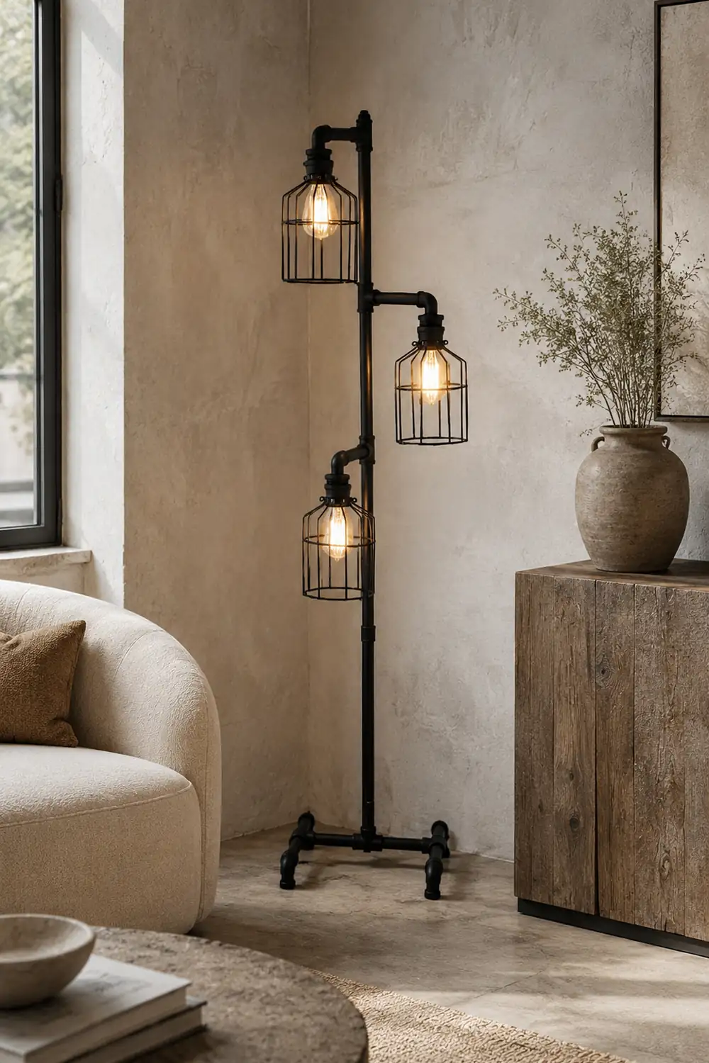 Alessio Retro Bird Cage Metal Floor Lamp, 3 Heads,Black - Lumpaz