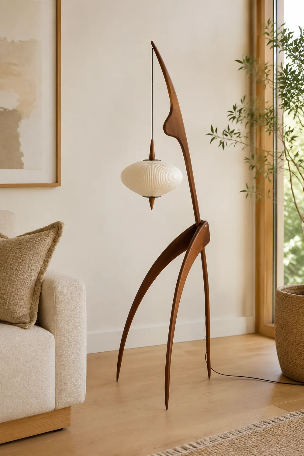 Renée Floor Lamp, Artificial Paper & Wood - Lumpaz