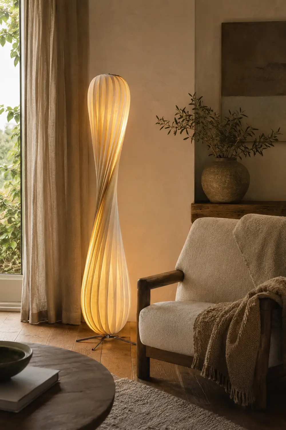 Ozawa Modern Twisted Wood Floor Lamp Wood Color - Lumpaz