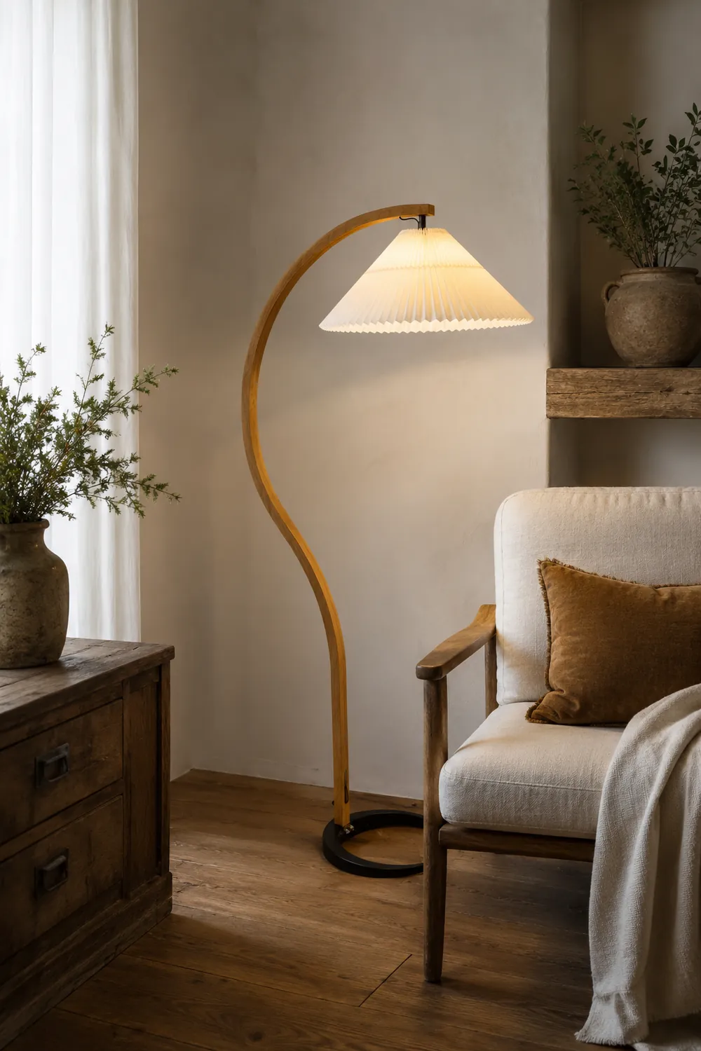 Ozawa Unique LED Beige Floor Lamp Wood/Metal Bedroom/Living Room - Lumpaz