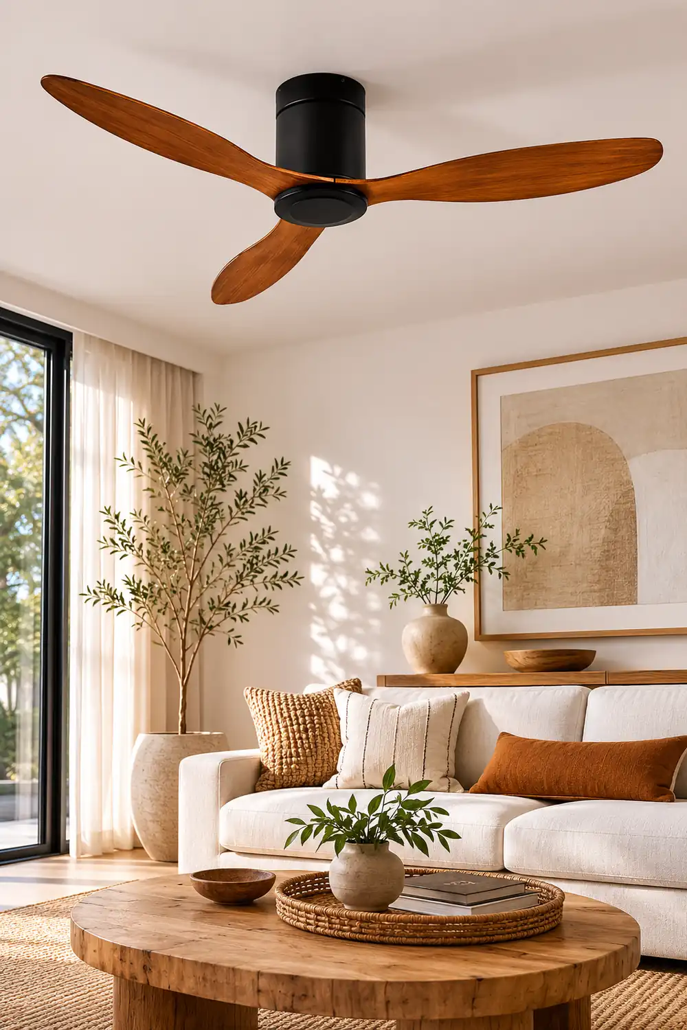 Walters Minimalist 3-Blade DC Ceiling Fan, Black & Wood, 52'' - Lumpaz