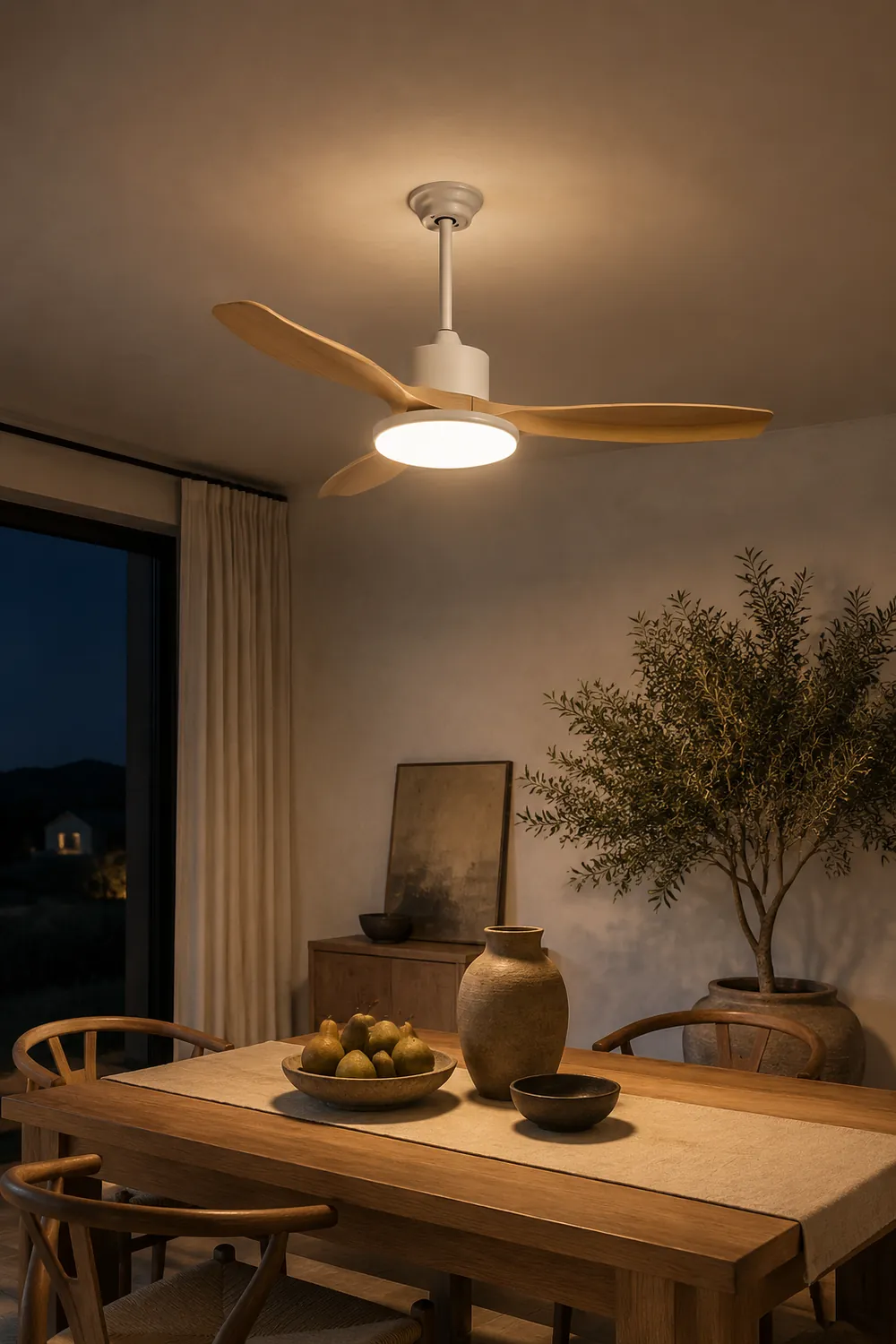 Haydn 3-Blade DC Ceiling Fan with Light, Black & White, 39.4''/47.2''/55.1'' - Lumpaz