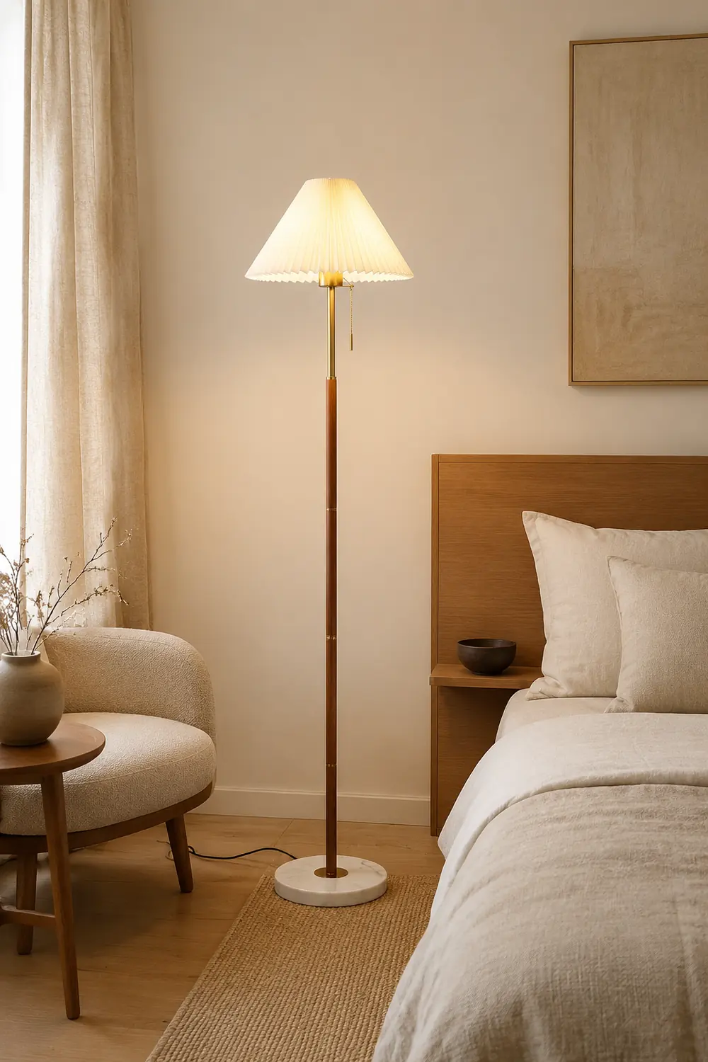Ozawa Modern Pleated Metal Fabric Floor Lamp - Lumpaz