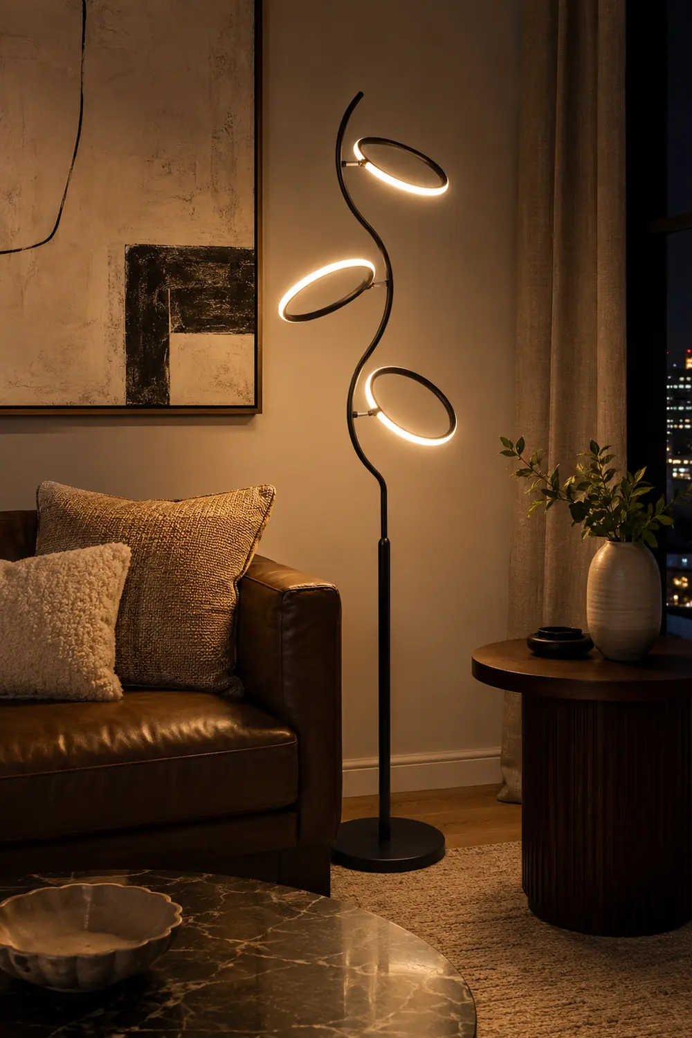 Modern Nordic Curved Acrylic/Metal Floor lamp, Black - Lumpaz