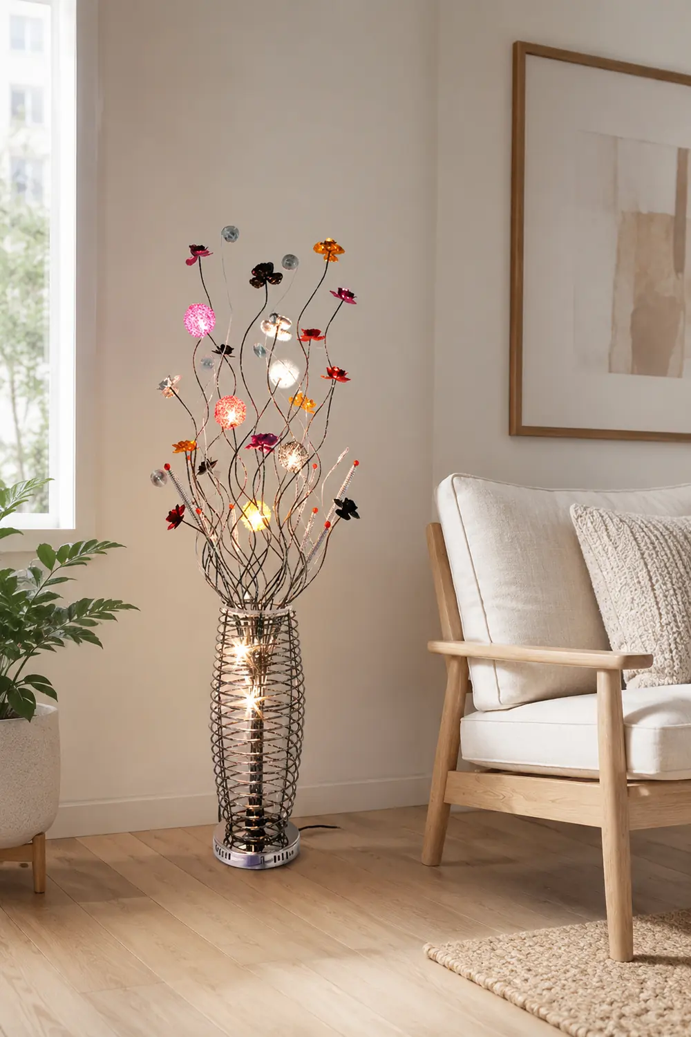 Bella Art Deco Flower Vase Silver Metal Floor Lamp - Lumpaz
