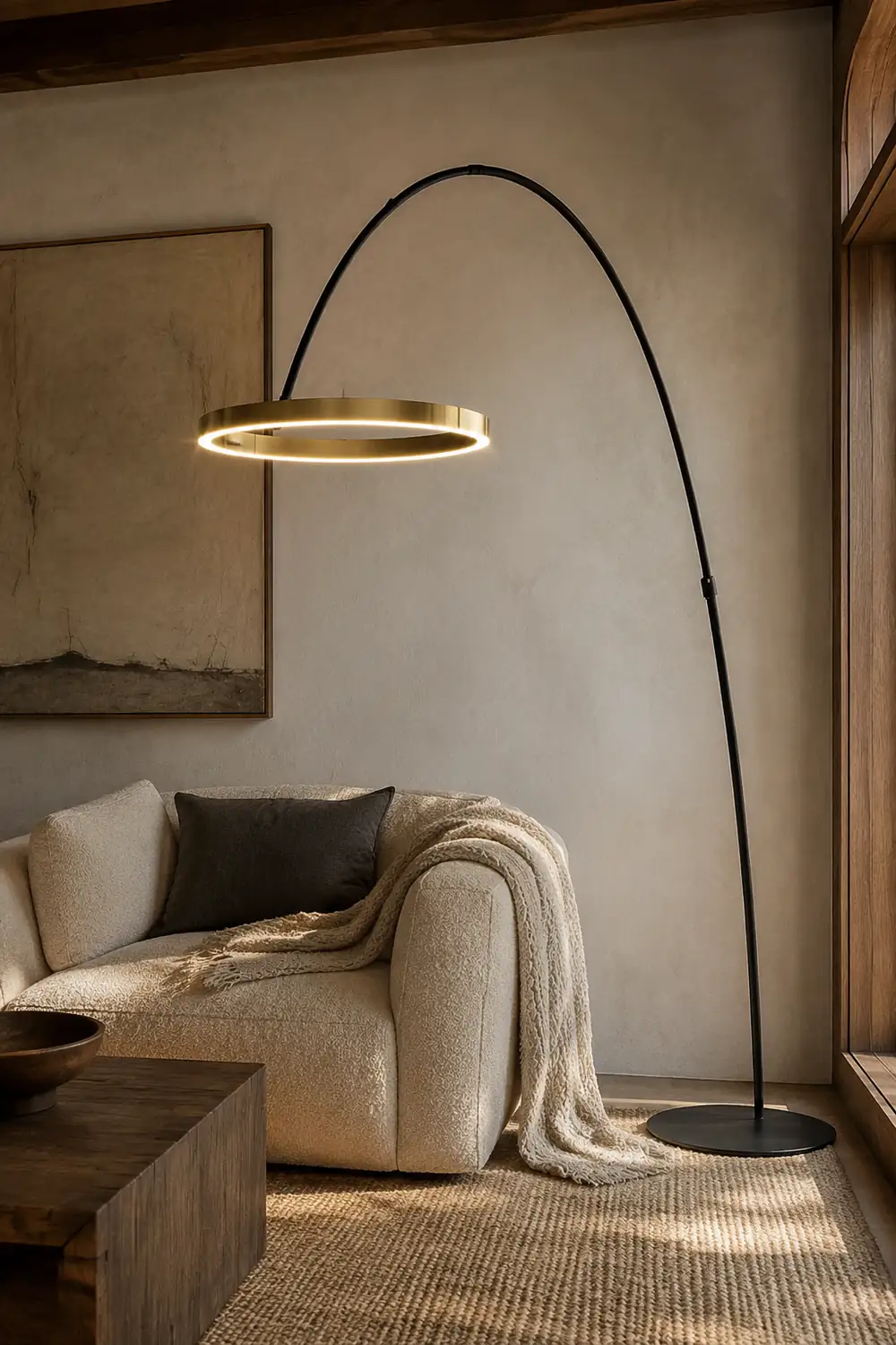 Edge Modern Ring Metal/Silicone Floor Lamp Black/Gold - Lumpaz