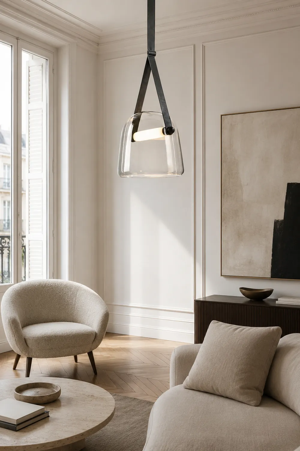 Modern Nordic Leather/Glass Pendant Light Gray/White Bedroom - Lumpaz