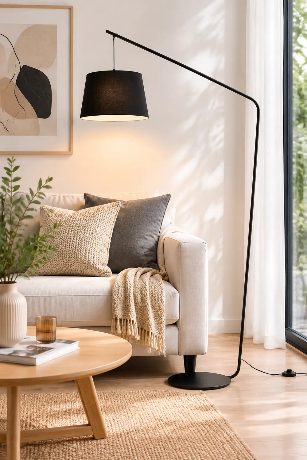 Salgado Black Floor Lamp 3 Color Temperature Switchable, Artificial Fabric & Metal - Lumpaz