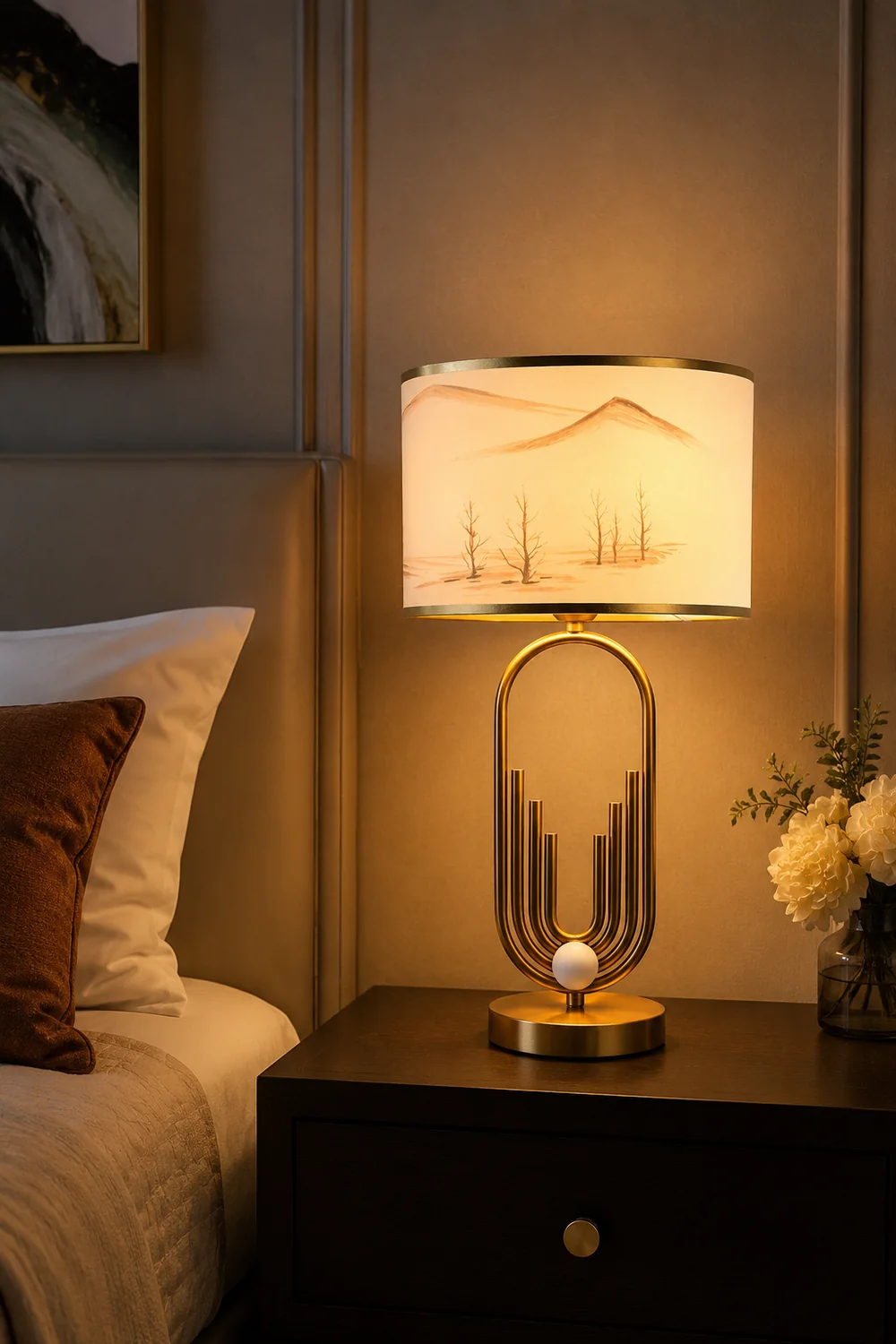 Sano Table/Floor Lamp Landscape, Metal/Fabric, Bedroom - Lumpaz