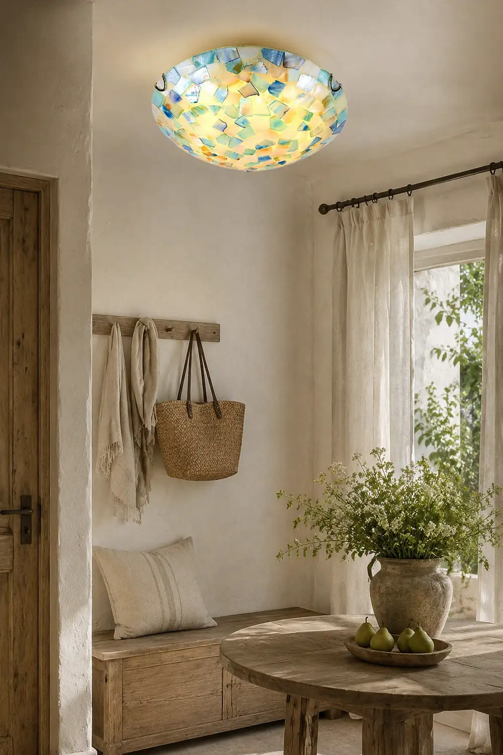 Morandi Modern Semi-Globe Metal/Shell LED Flush Mount Ceiling Light White/Blue/Orange - Lumpaz