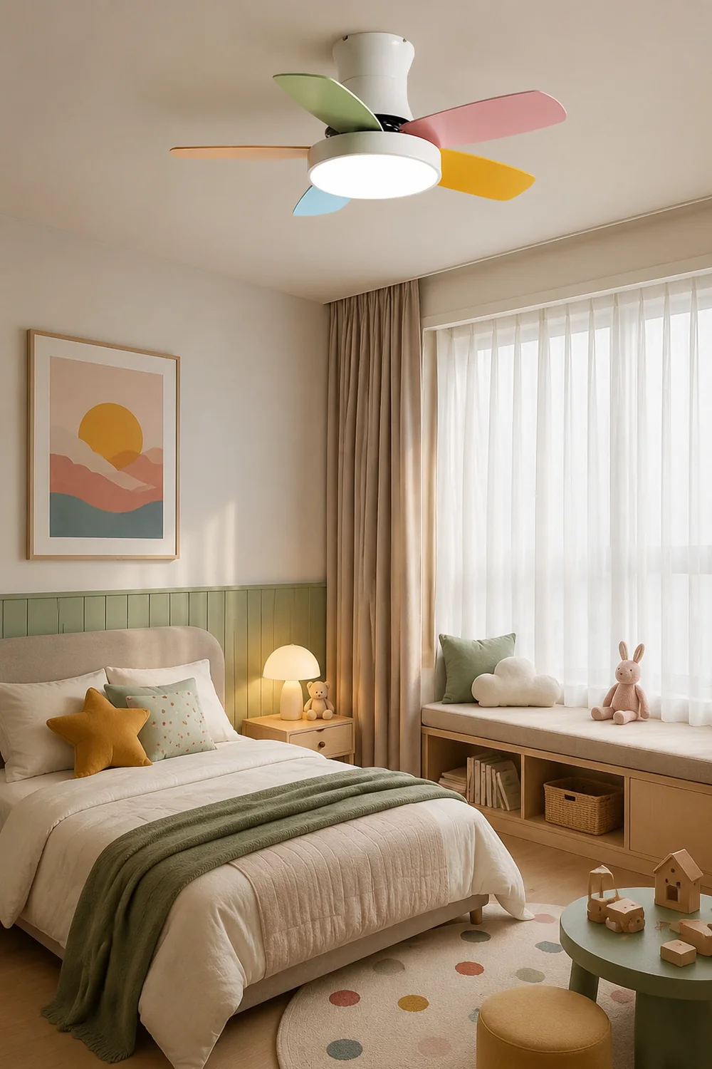 Morandi 5-Blade Colorful DC Ceiling Fan with Light, Low Profile, 42'' - Lumpaz