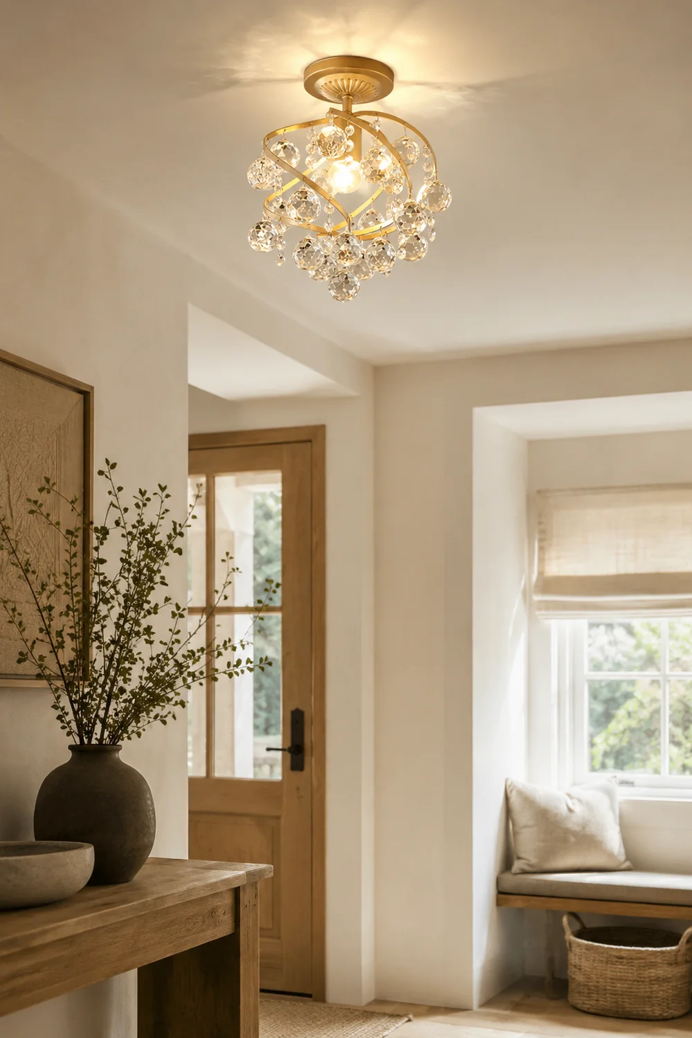 Marliyn Luxury Globe Crystal Semi-Flush Mount Ceiling Light, Brass - Lumpaz