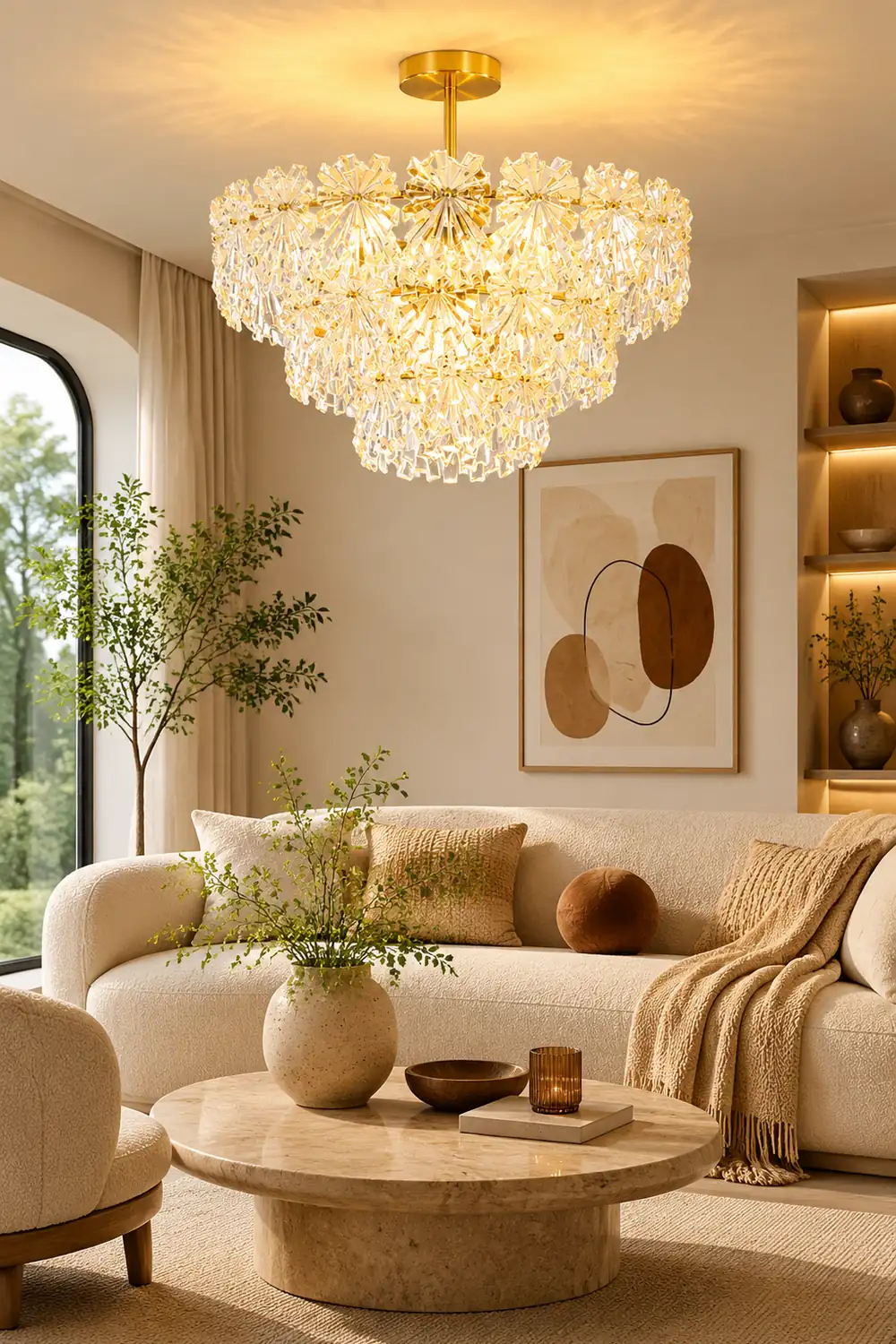 Marilyn Elegant Gold Pendant Light 3 Rings, Metal/Glass - Lumpaz