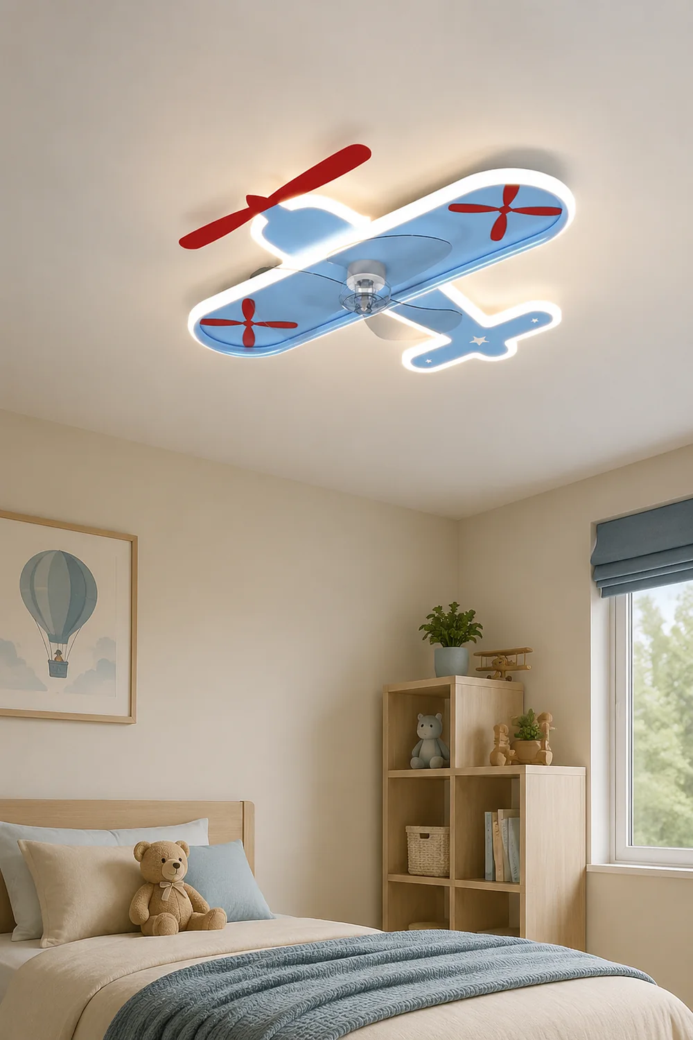 Minori Blue Plane Ceiling Fan With Light, L 21" - Lumpaz