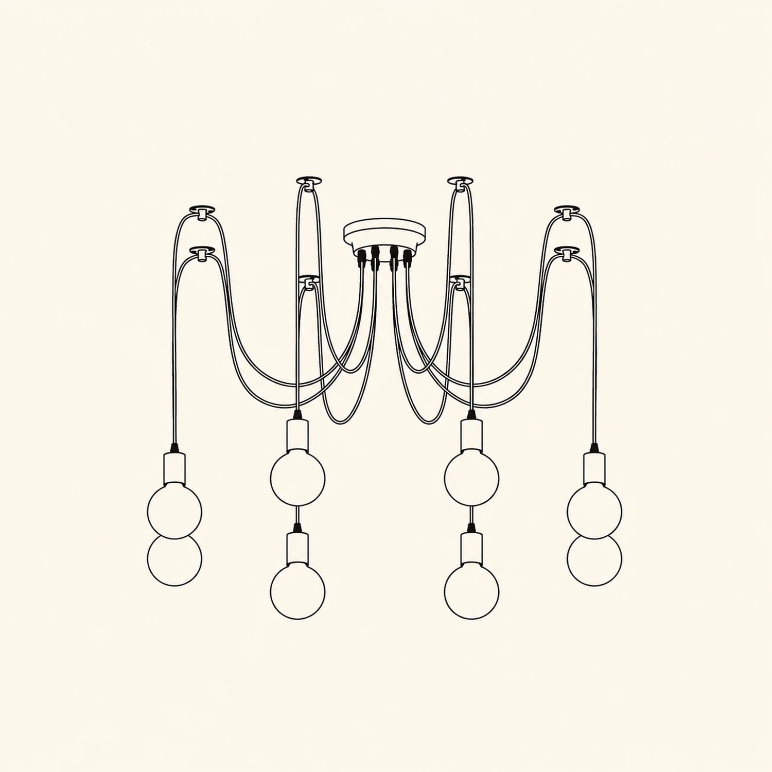 Alessio Retro Country LED Spider Chandelier, Black/White - Lumpaz