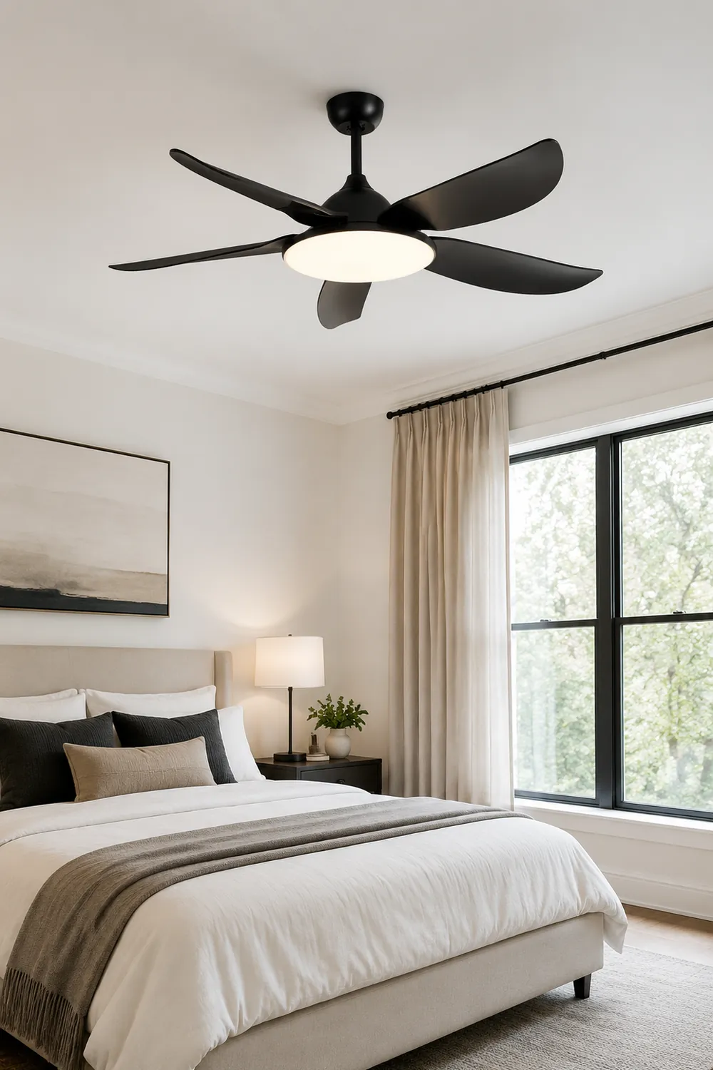Haydn 5-Blade Modern Basic DC Ceiling Fan with Light, Black & White, 52'' - Lumpaz