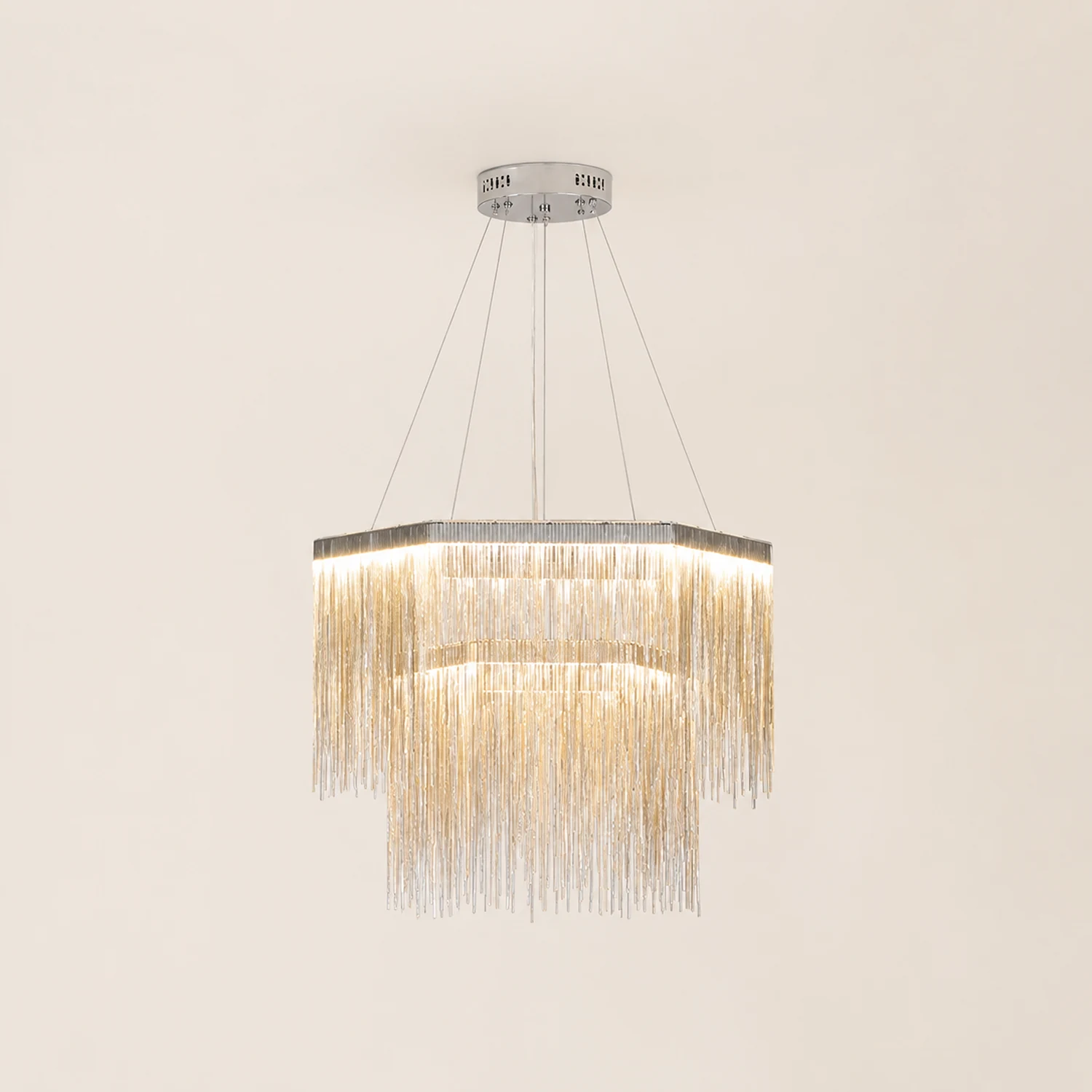 Colon Pendant Light Tassel Luxury, Chain Metal, Gold/Silver, Living Room - Lumpaz