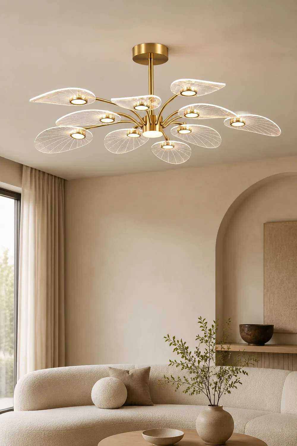 Carins Art Deco Leaf Metal/Acrylic Chandelier, Gold - Lumpaz