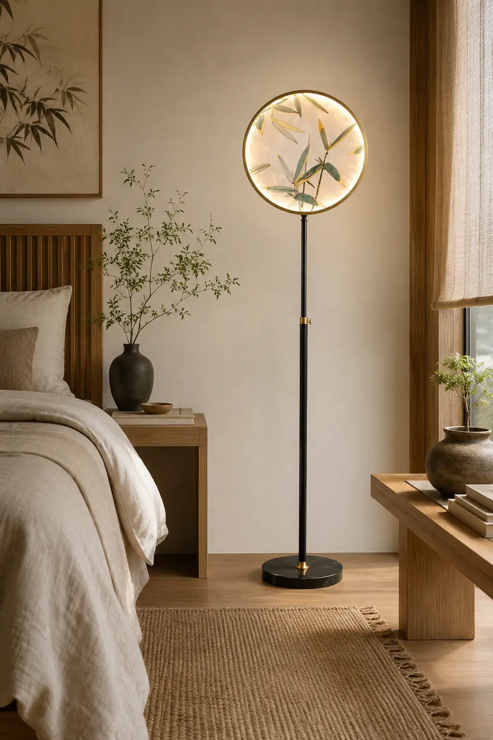 Jade Zen Artistic Circle Floor Lamp, Metal/Glass - Lumpaz