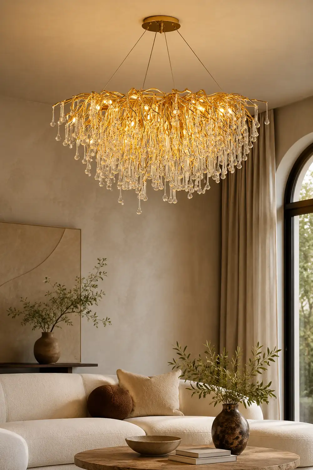 Colon Pendant Light Tassel Luxury, Metal/Crystal, Gold, Bedroom - Lumpaz