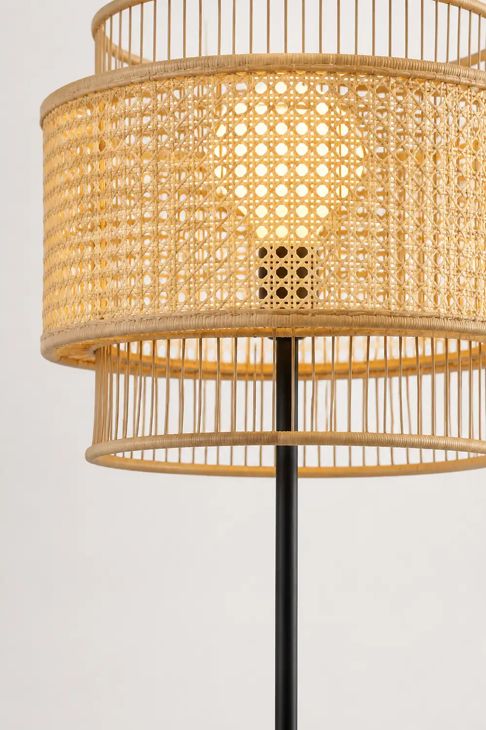 Ritta Zen Rattan/Willow Weave Tri-Layer Floor Lamp, Wood - Lumpaz