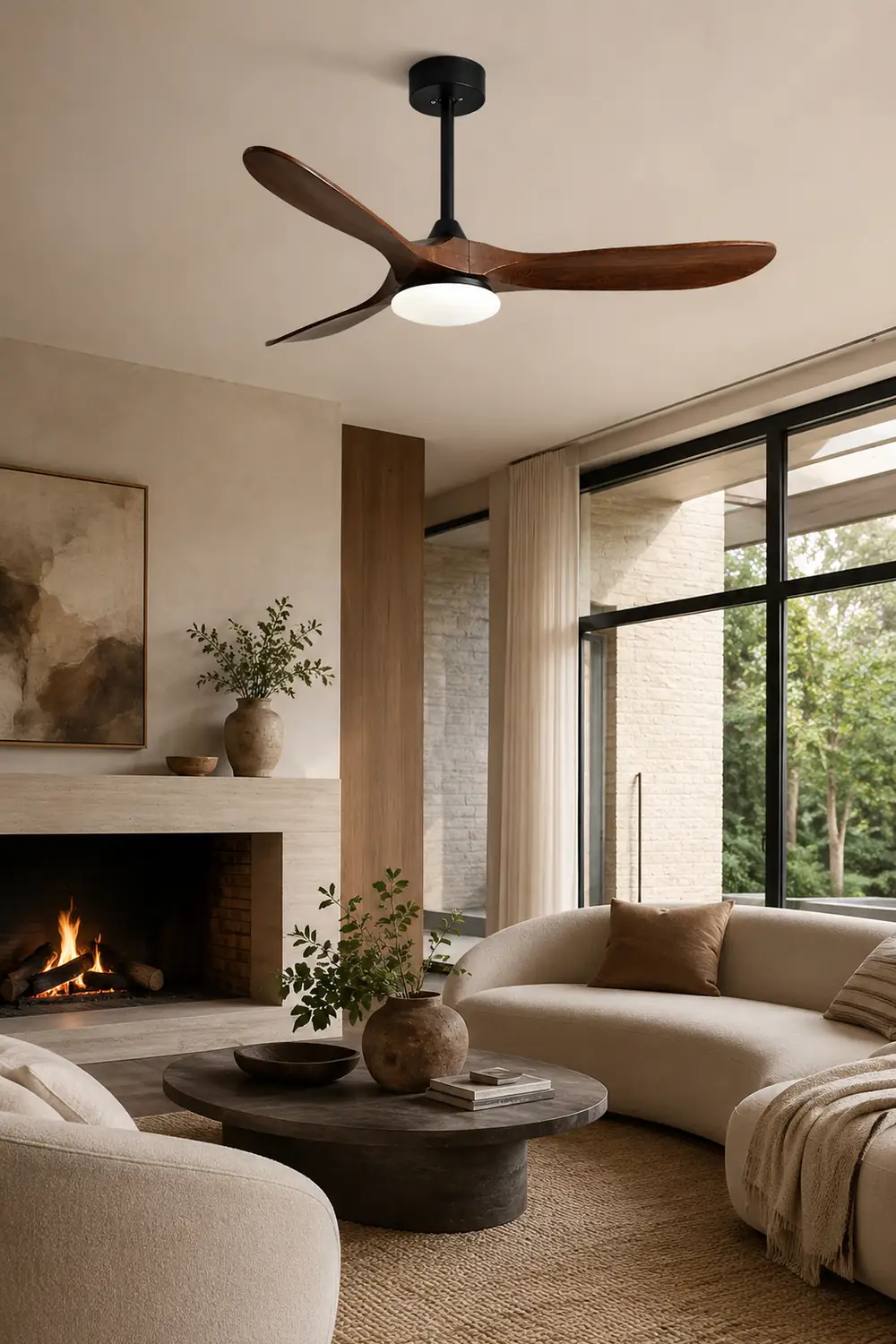 Haydn 3-Blade Industrial DC Ceiling Fan with Light, Black & Wood, 52'' - Lumpaz