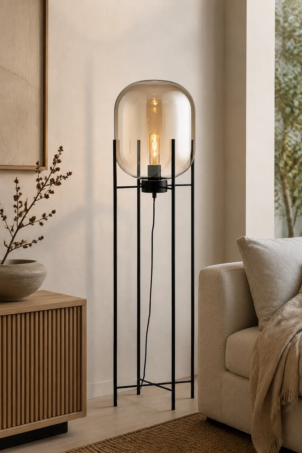Salgado Modern Globe Glass/Metal Floor Lamp, Living Room - Lumpaz